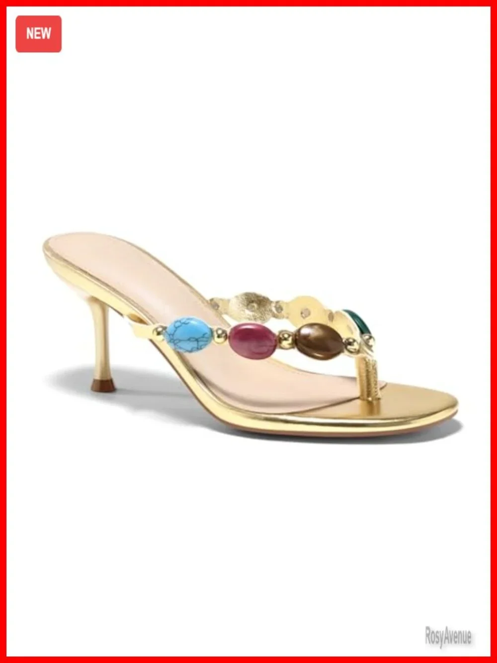 Jeweled Kitten Heel Sandals Flip Flop Open Toe Slides Bohemian Beach Shoes